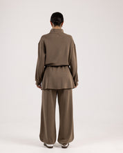 سويت شيرت بنصف سحاب قابل للتعديل - بني